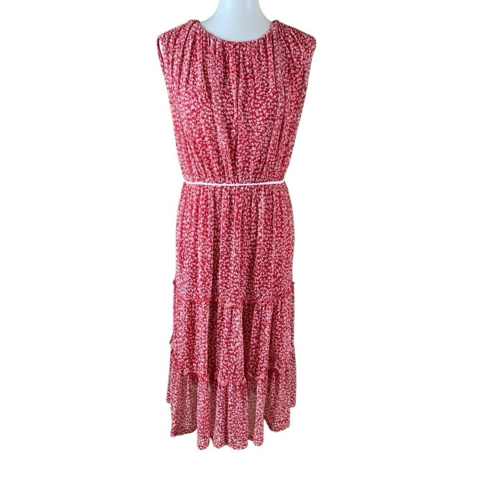 Kate‎ And Lily Red Floral Tiered Midi Dress Boho Flowy Cottagecore Romantic 10